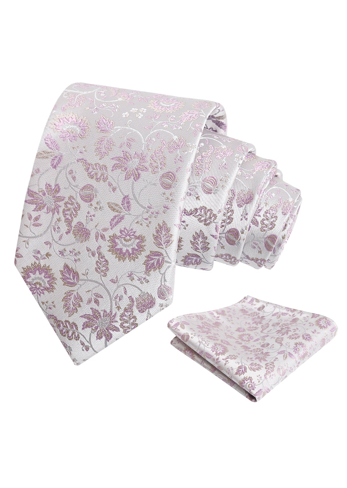 Mens 3.15inches Leaf Flower Pattern Tie with Floral Pocket Square Set-922