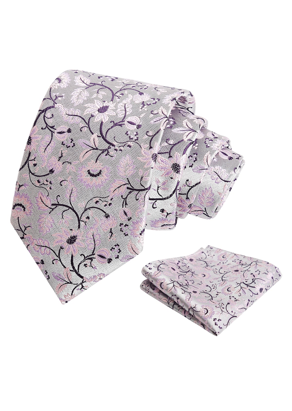 Mens 3.15inches Leaf Flower Pattern Tie with Floral Pocket Square Set-922