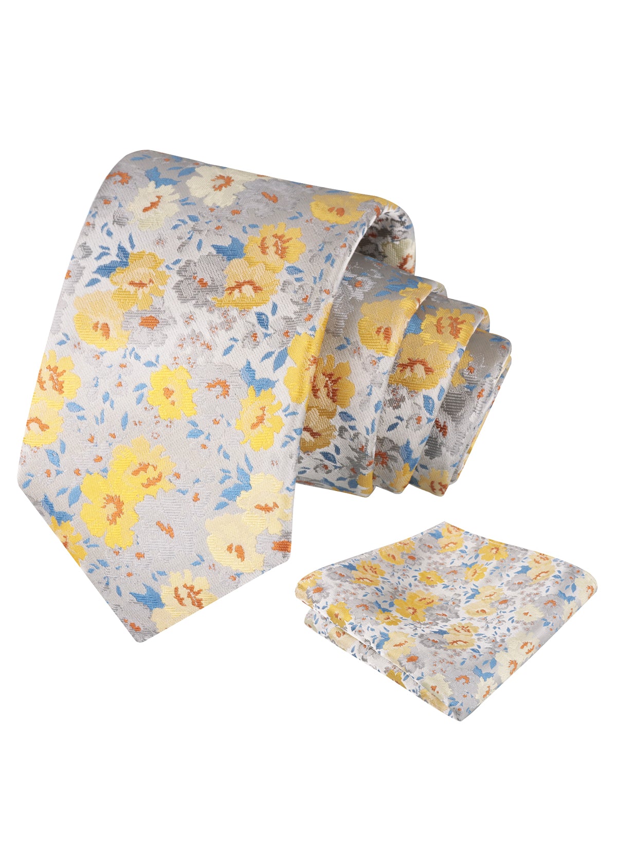 Mens 3.15inch Impressionist Painterly Garden-themed Necktie with Floral Printed Pocket Square-920