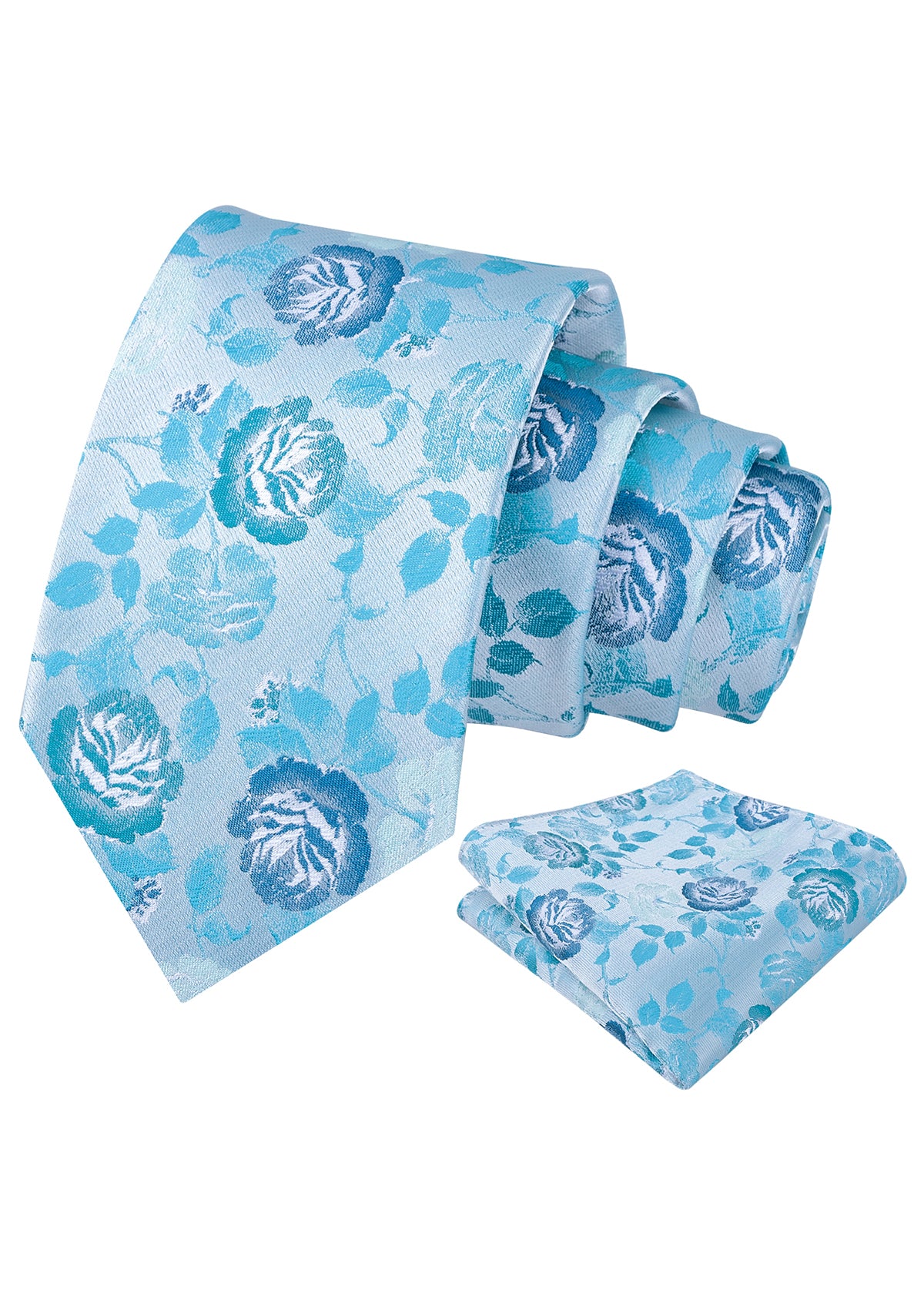 Mens 3.15'' Classic Rose and Foliage Pattern Necktie with Pocket Square for Wedding-947