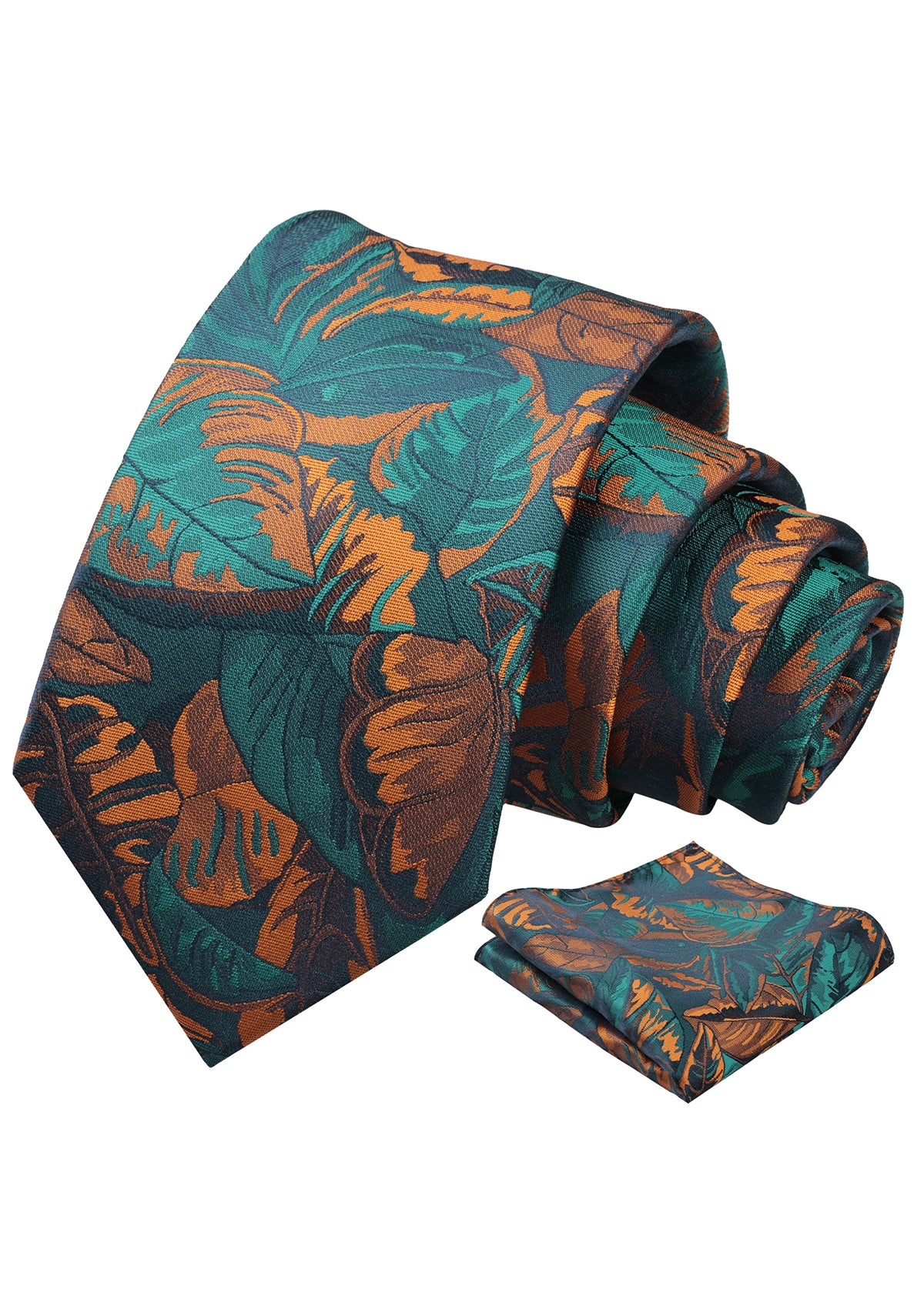 Mens 3.15inch Novelty Painting Tropical Leaf Pattern Tie with Pocket Square-935