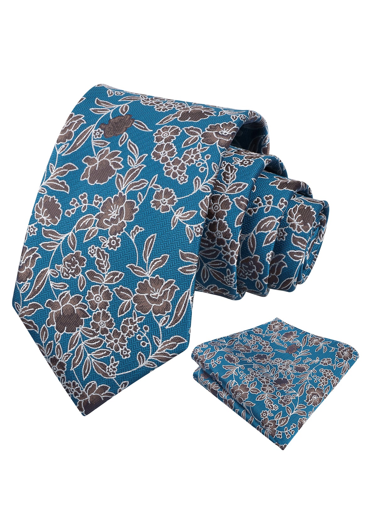 Mens 3.15" Retro Elegant Ink and Wash Floral Necktie with Pocket Square for Wedding-956