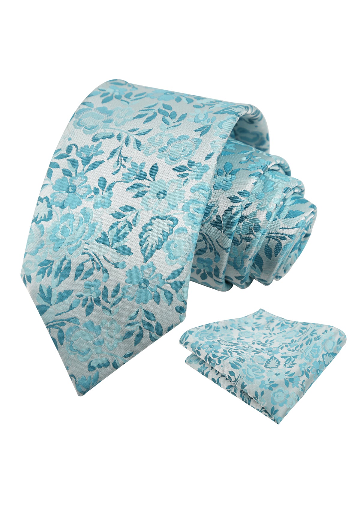 Mens 3.15inch Chic Floral and Foliage Pattern Necktie with Pocket Square for Wedding-950