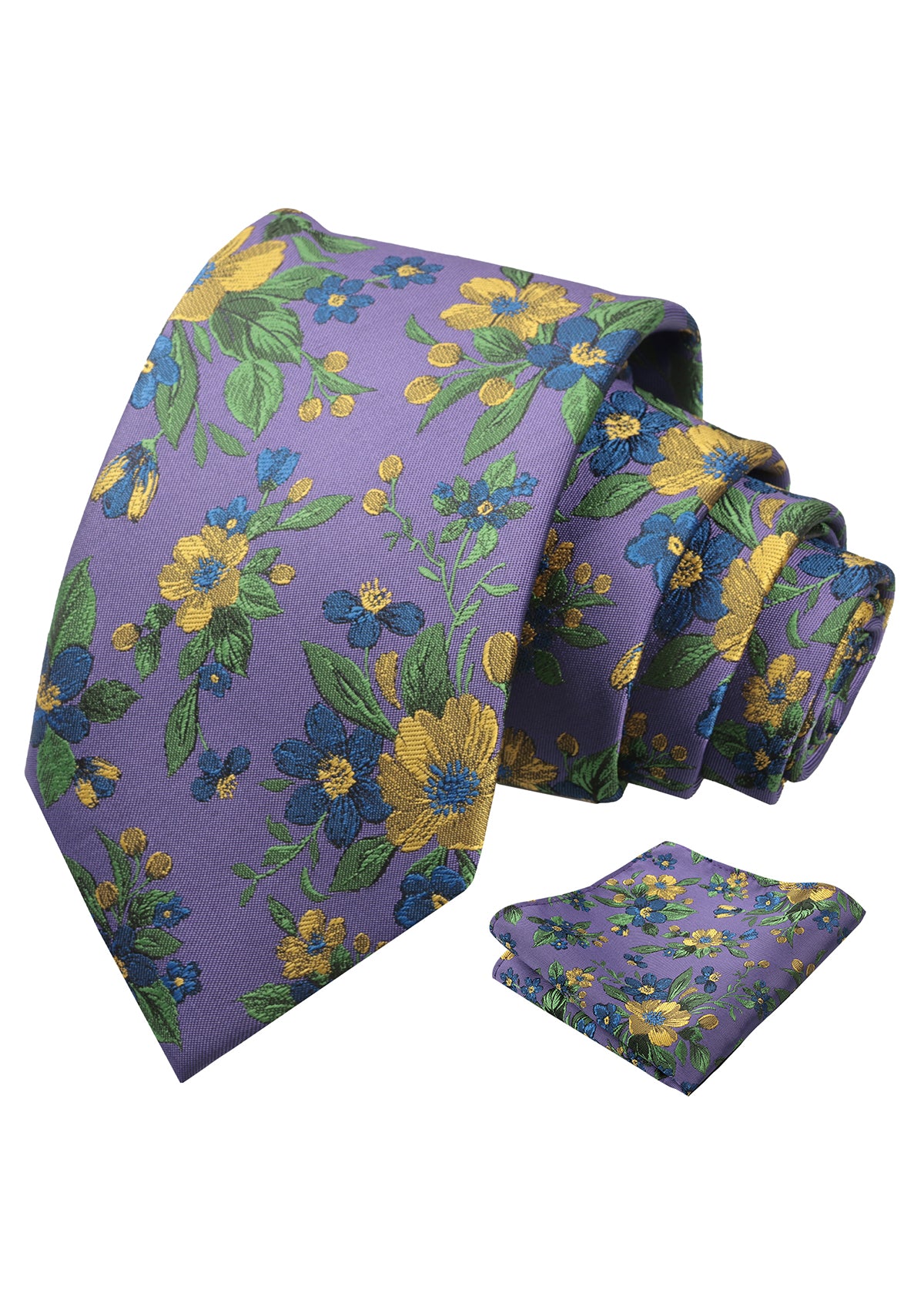 Mens 3.15inches Colorful Leaf Floral Artistic Pattern Tie with Pocket Square-934