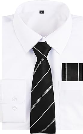 3pcs Mens Dress Shirt with Tie Pocket Square Set Classic Long Sleeve Shirts Matching Necktie Button Down Shirt-105