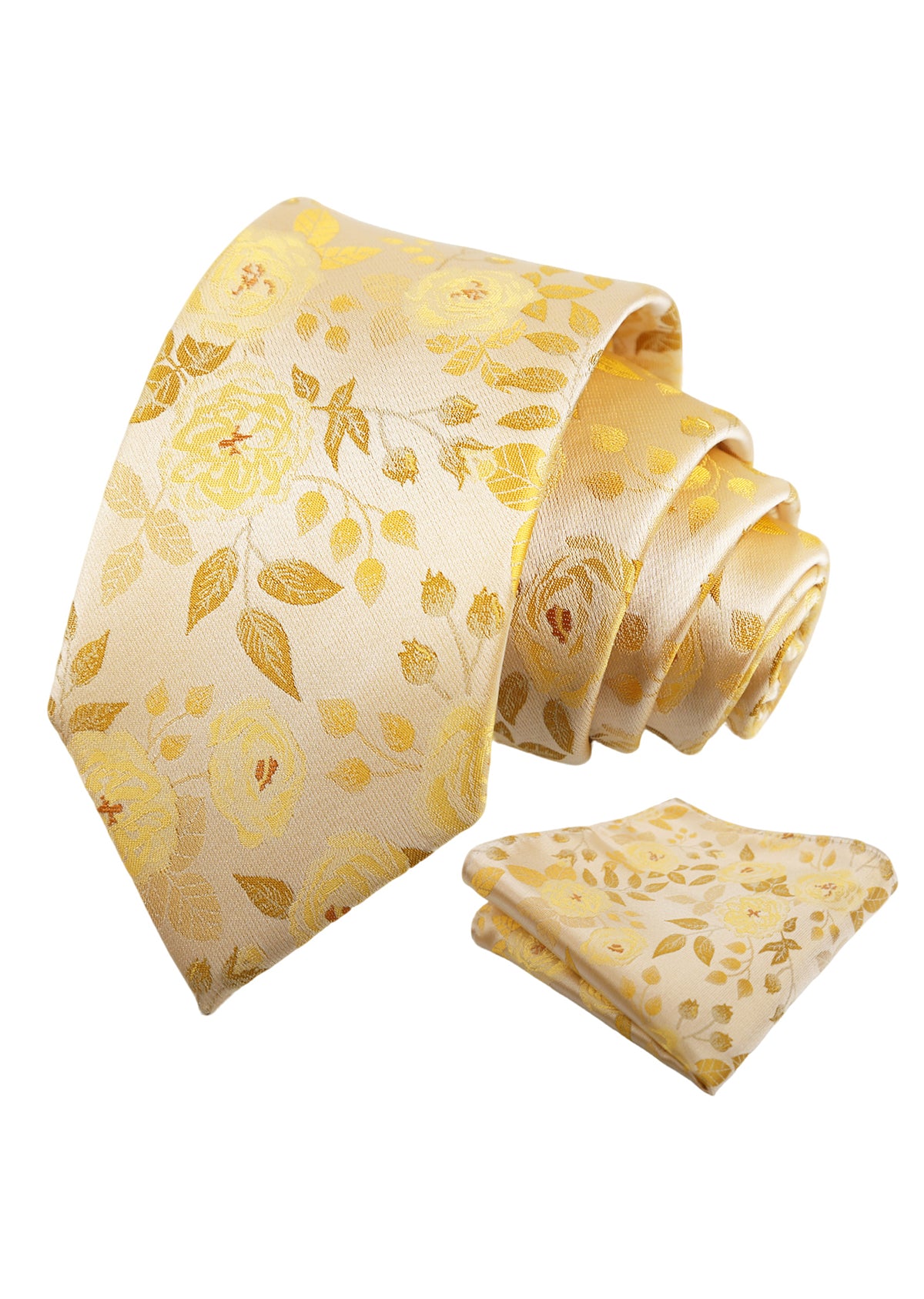 Mens 3.15'' Classic Rose and Foliage Pattern Necktie with Pocket Square for Wedding-948
