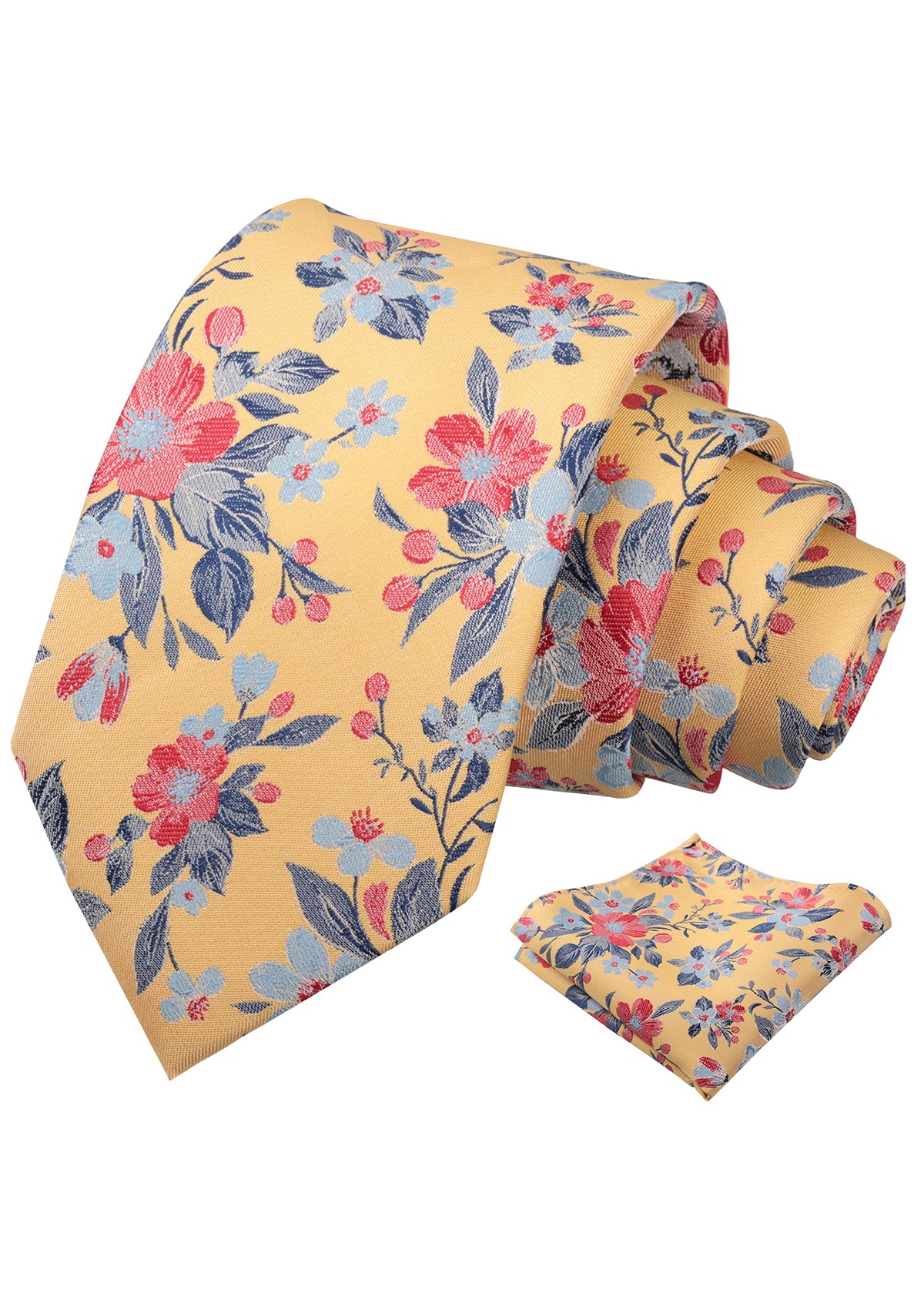 Mens 3.15inches Colorful Leaf Floral Artistic Pattern Tie with Pocket Square-934