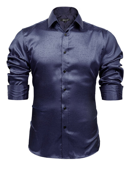 Alizeal Men's Shiny Satin Shirt Casual Beach Style 008-Dark Navy