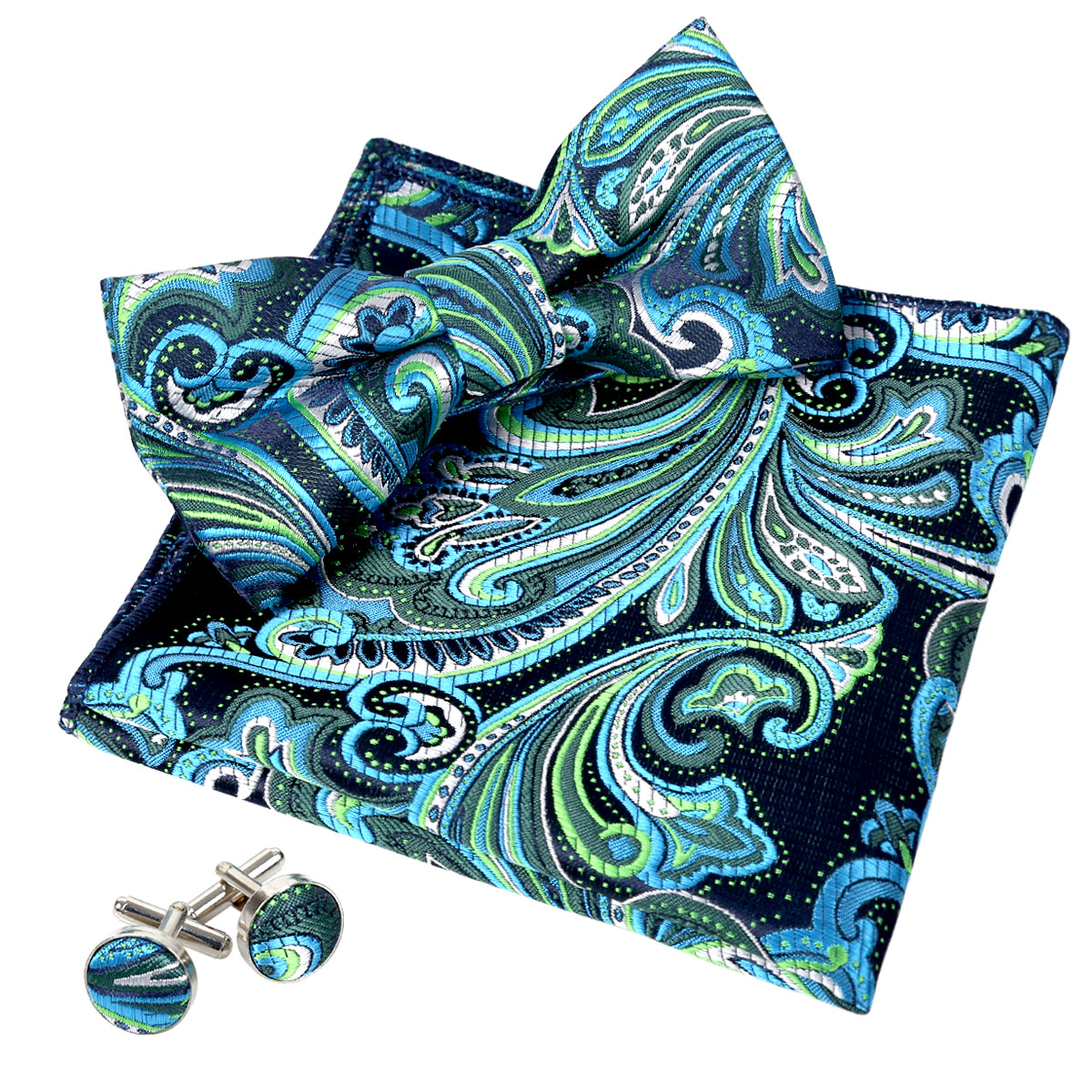 Men's Multi-color Floral Pre-tied Bow Tie, Pocket Square and Cufflinks Set, 011