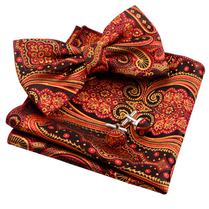 Alizeal Men's Floral Bow Tie, Hanky, Cufflinks Set, 013