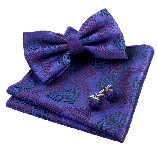 Alizeal Mens Paisley Bow Tie and Cufflink Hanky Set, 014