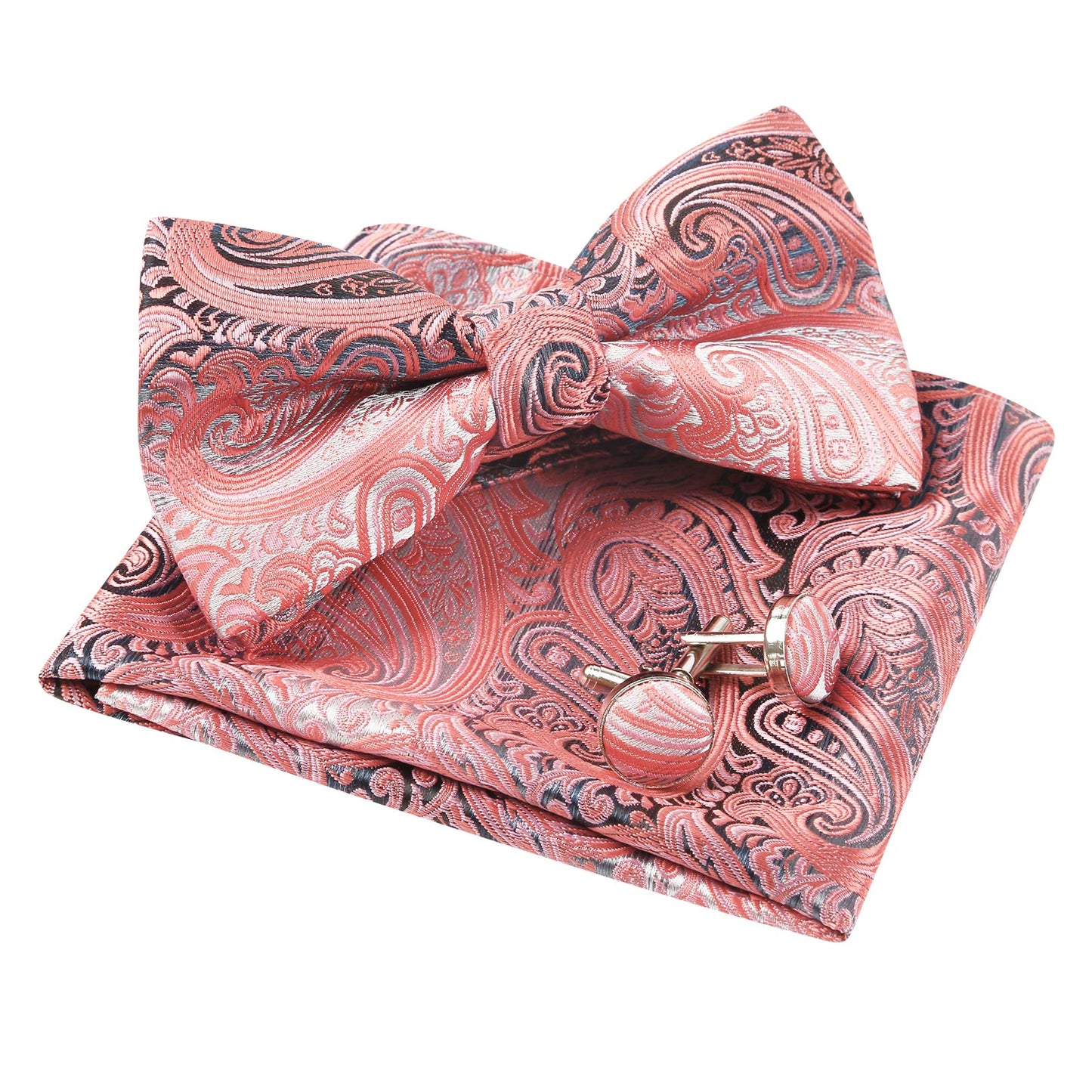 Alizeal Men's Gradient Paisley Bow Tie, Pocket Square, Cufflinks Set, 016