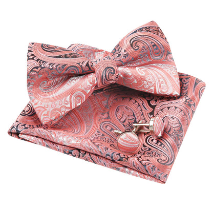 Alizeal Men's Gradient Paisley Bow Tie, Pocket Square, Cufflinks Set, 016