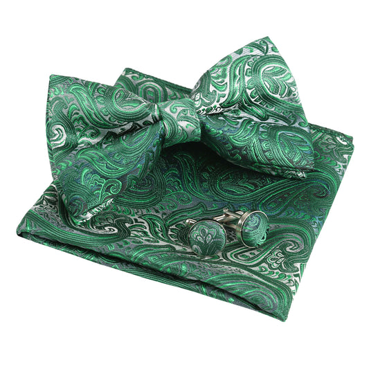 Alizeal Men's Gradient Paisley Bow Tie, Pocket Square, Cufflinks Set, 016