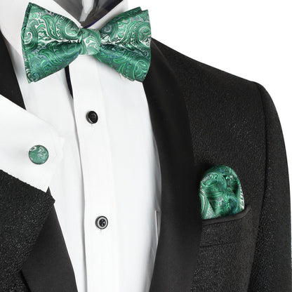 Alizeal Men's Gradient Paisley Bow Tie, Pocket Square, Cufflinks Set, 016