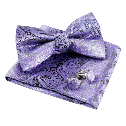 Alizeal Men's Gradient Paisley Bow Tie, Pocket Square, Cufflinks Set, 016