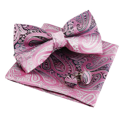 Alizeal Men's Gradient Paisley Bow Tie, Pocket Square, Cufflinks Set, 016