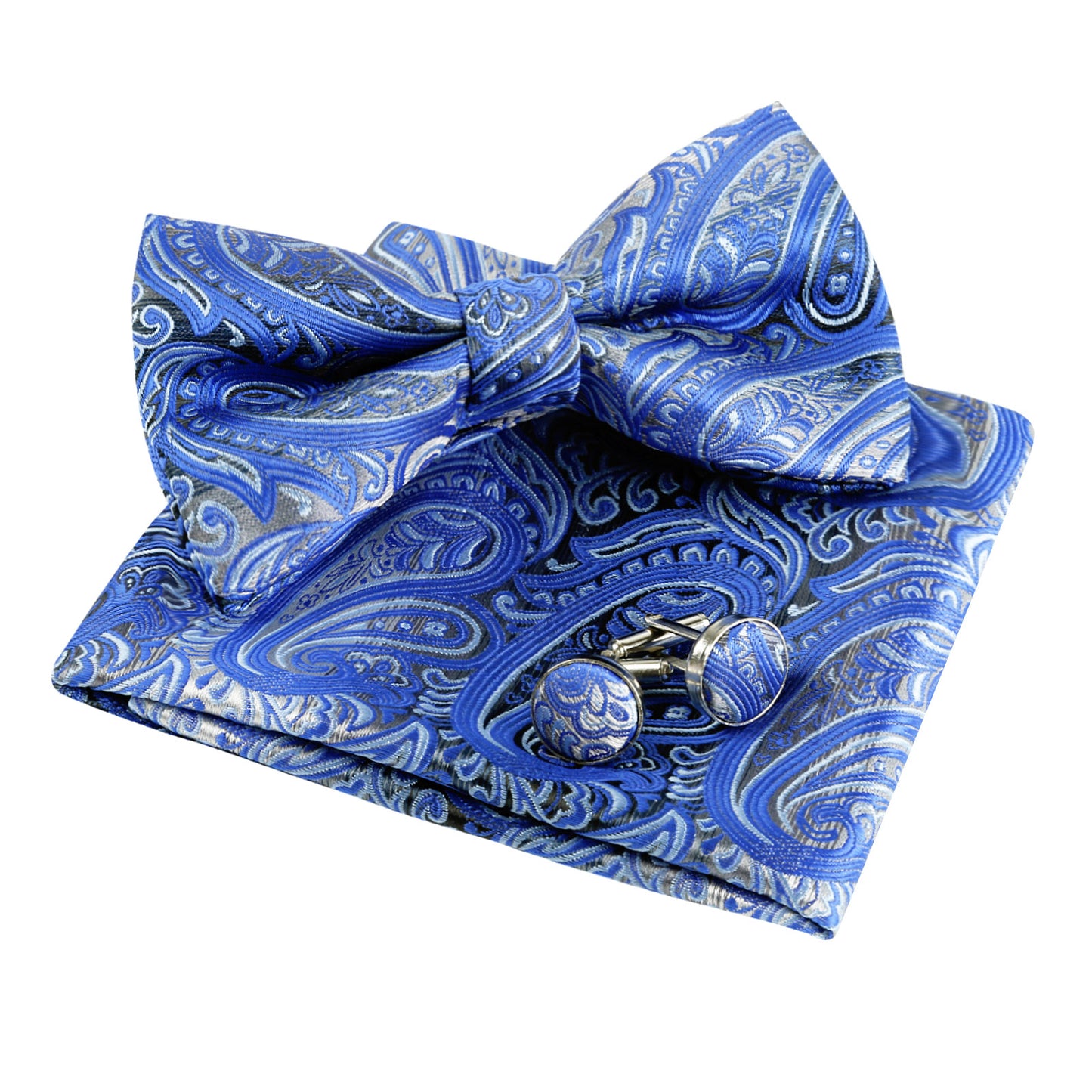 Alizeal Men's Gradient Paisley Bow Tie, Pocket Square, Cufflinks Set, 016