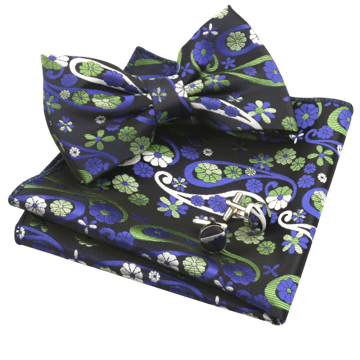 Alizeal Floral Woven Bow Tie, Hanky, Cufflinks Formal Dress Set, 019