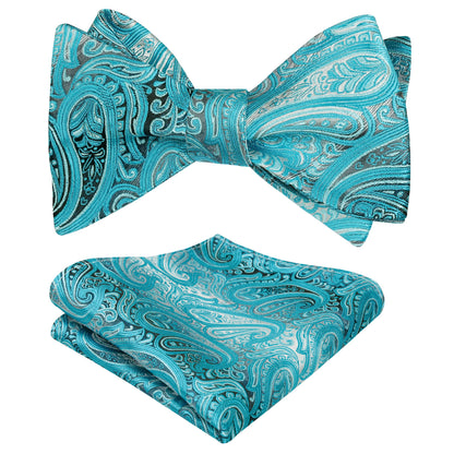 Men's Gradient Color Handmade Paisley Self-tied Wedding Bow Tie and Pocket Square Set #043