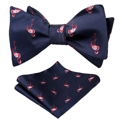Flamingo Patterned SELF-TIED Bowtie and Hanky for Wedding #047