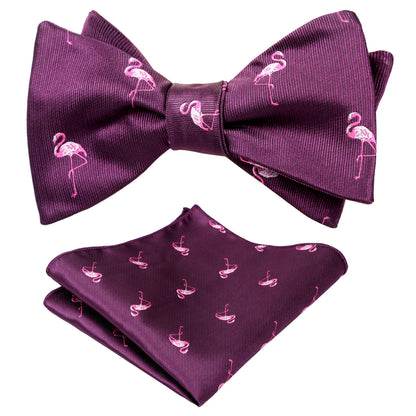 Flamingo Patterned SELF-TIED Bowtie and Hanky for Wedding #047
