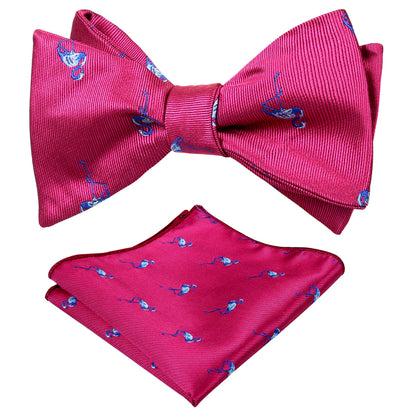 Flamingo Patterned SELF-TIED Bowtie and Hanky for Wedding #047