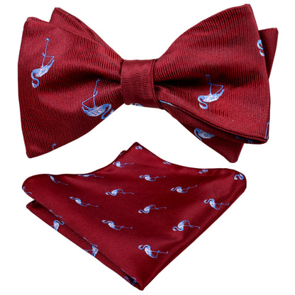 Flamingo Patterned SELF-TIED Bowtie and Hanky for Wedding #047