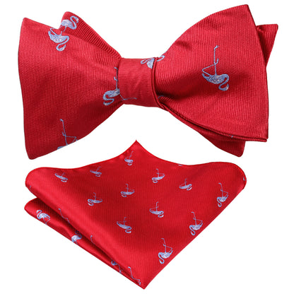 Flamingo Patterned SELF-TIED Bowtie and Hanky for Wedding #047