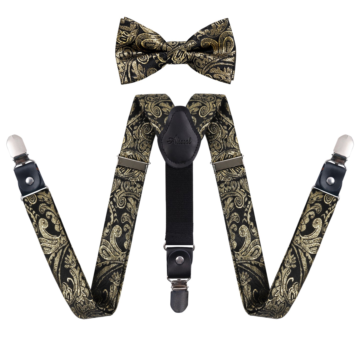 Verstellbare, vorgebundene Fliege mit Blumen-Paisley-Muster für Jungen und elastische Hosenträger in Y-Form mit 3 Clips, BD075 