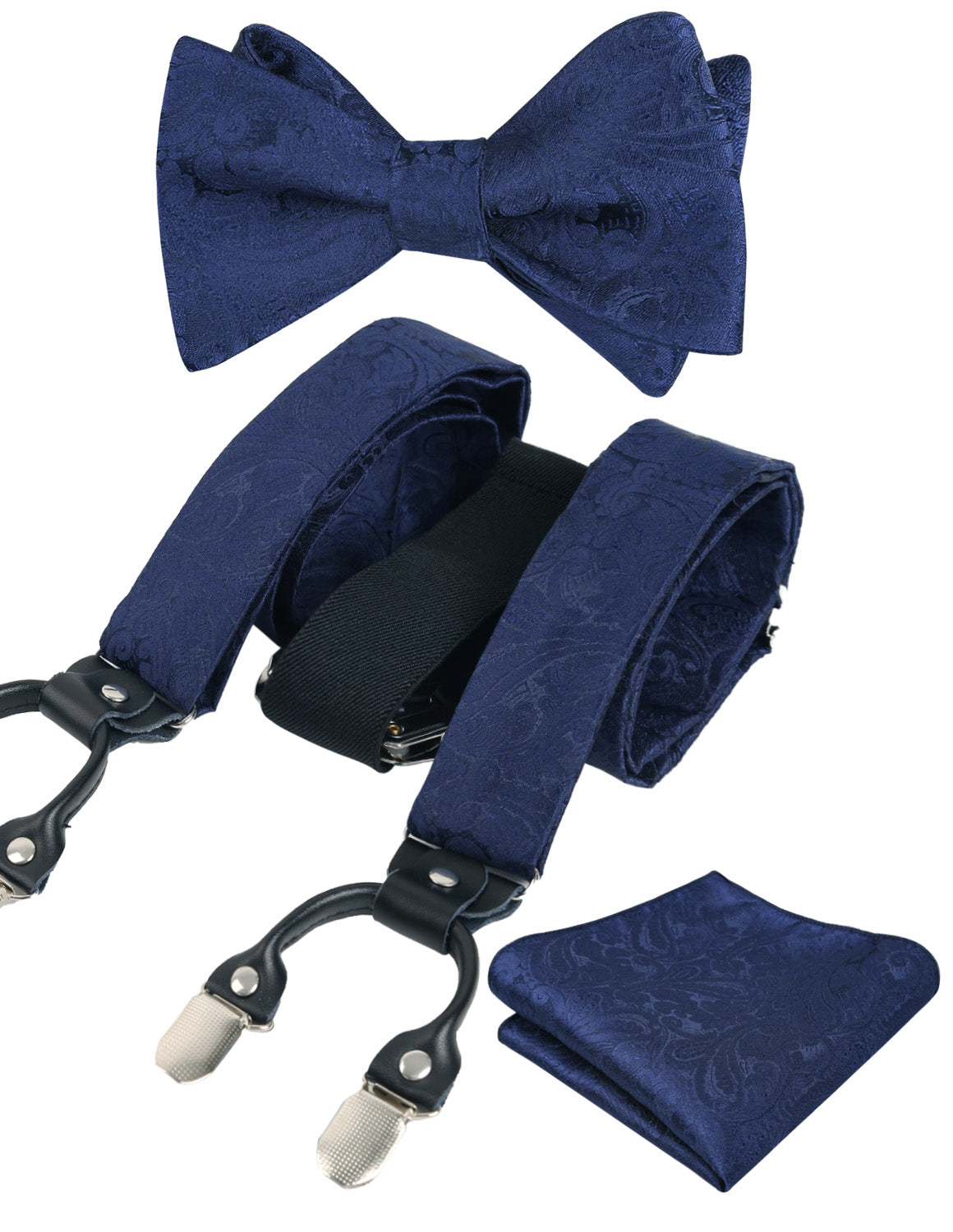 Men's Paisley Suspenders and Self Tied Bow Tie for Men with Pocket Square Set-BD076