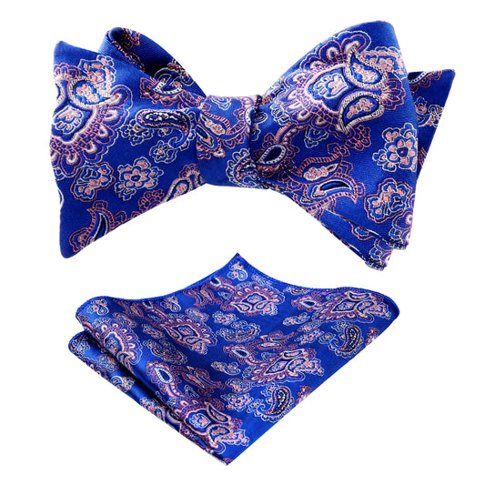 Alizeal Men's Wedding Woven Paisley Self-tied Bow Tie and Hanky Set #091