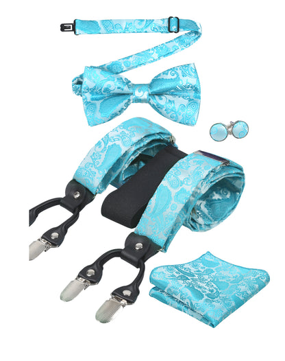 Men's Paisley Suspender and Bowtie, Hanky, Cufflinks Set, BD074