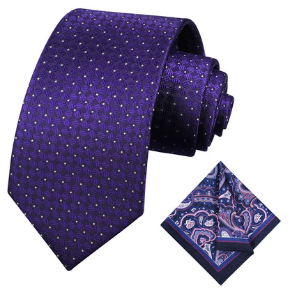 Men's 3.15'' Width Polka Dot Ties Woven Classic Necktie and Printed Pocket Square Set, 124