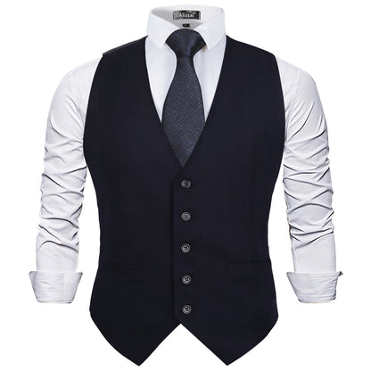 Men's Plaid Business Suit Vest Formal Dress Slim Fit Waistcoat, 194-Dark Navy