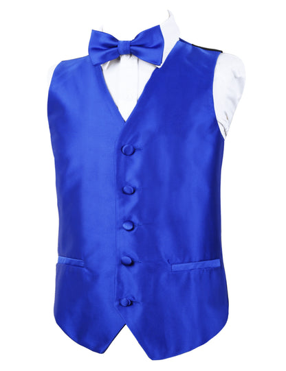 Boy's Classic Solid Bow Tie, Necktie and Suit Vest Set, 078-Royal Blue