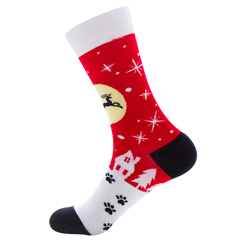 Red Christmas Elk and Paw Print Socks SC052