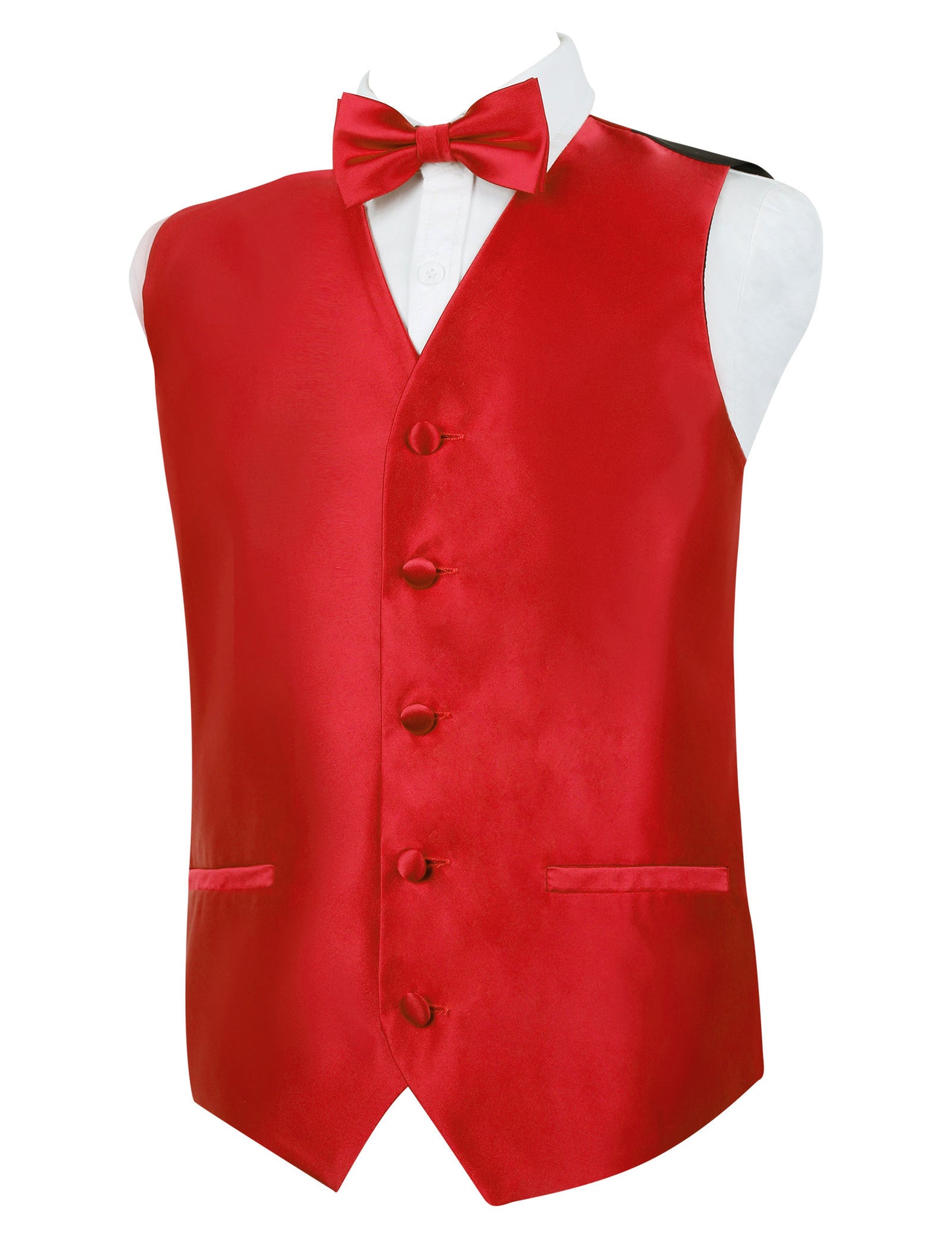 Boy's Classic Solid Bow Tie, Necktie and Suit Vest Set, 078-Red