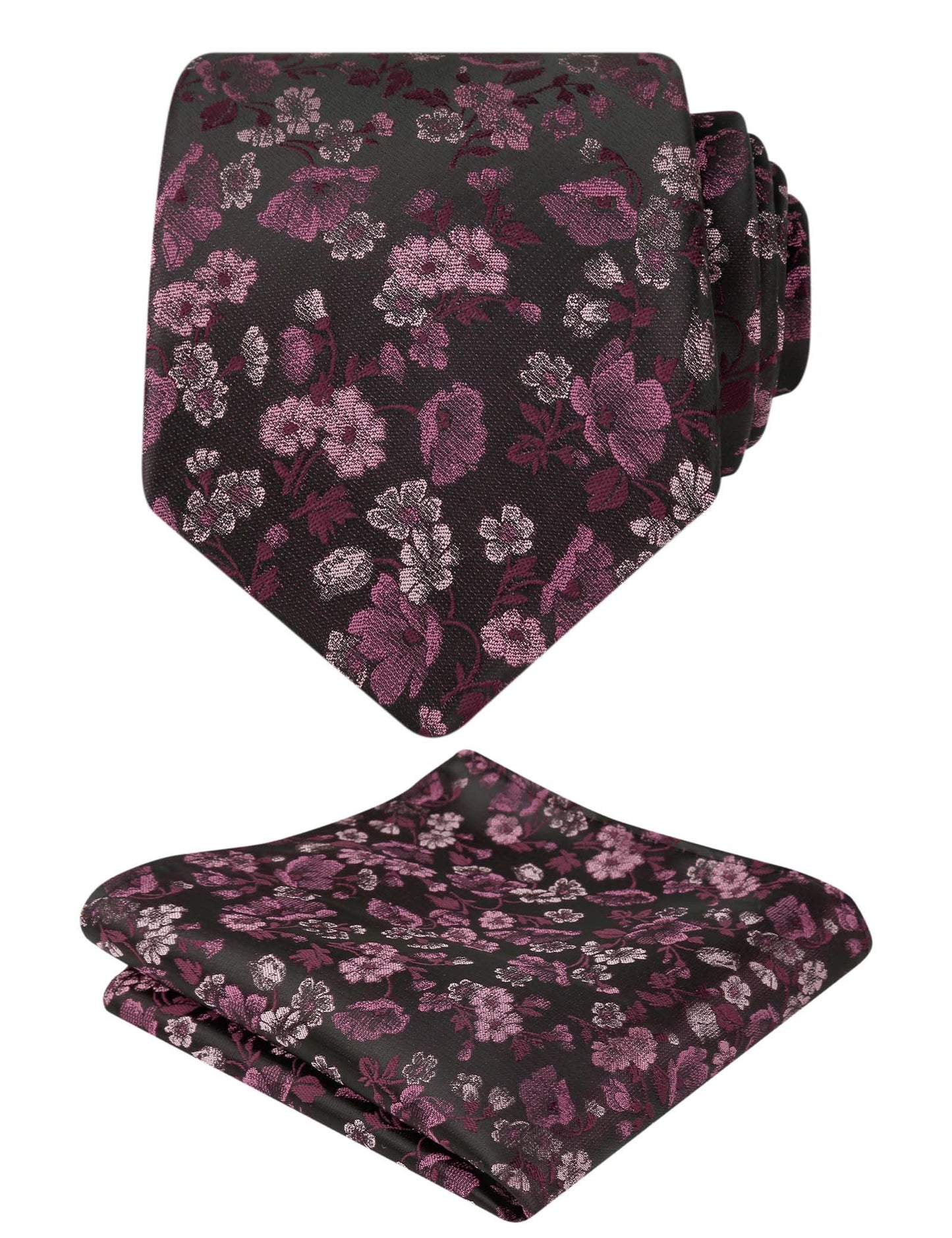 Men's 3.15inches Flower Patterned Tie with Floral Printed Pocket Square Set #109