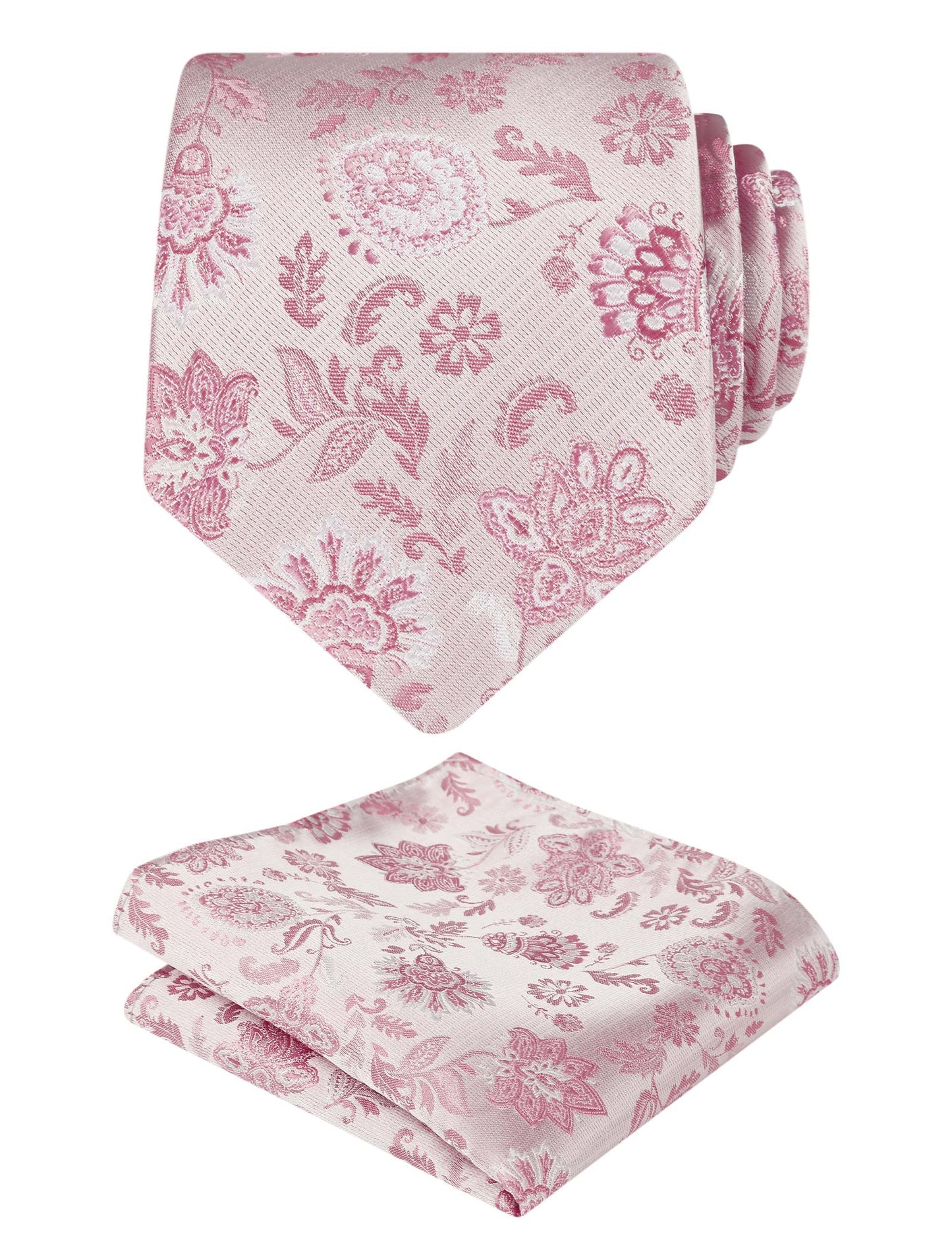 Men's 3.15inches Flower Patterned Tie with Floral Printed Pocket Square Set #109