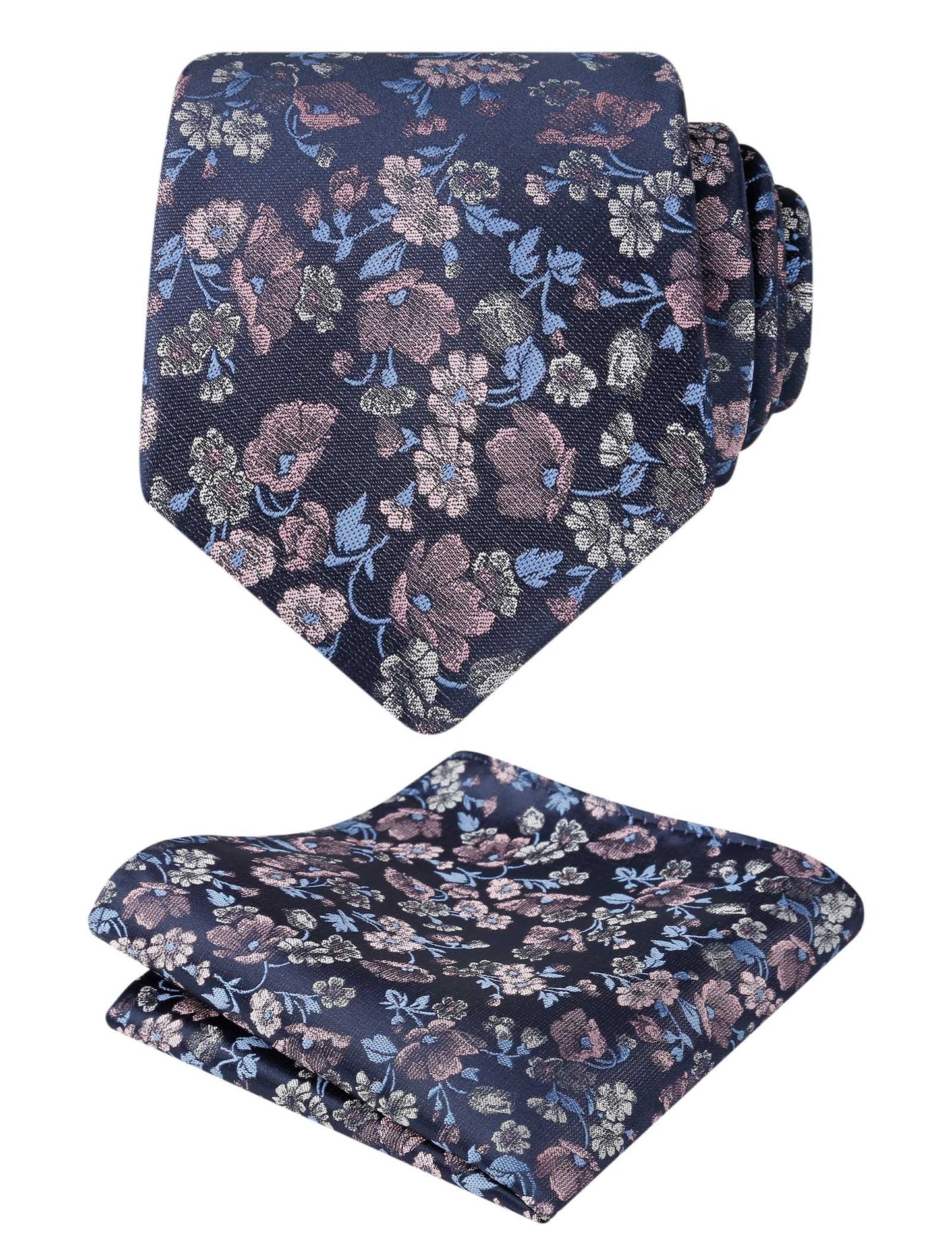 Men's 3.15inches Flower Patterned Tie with Floral Printed Pocket Square Set #109