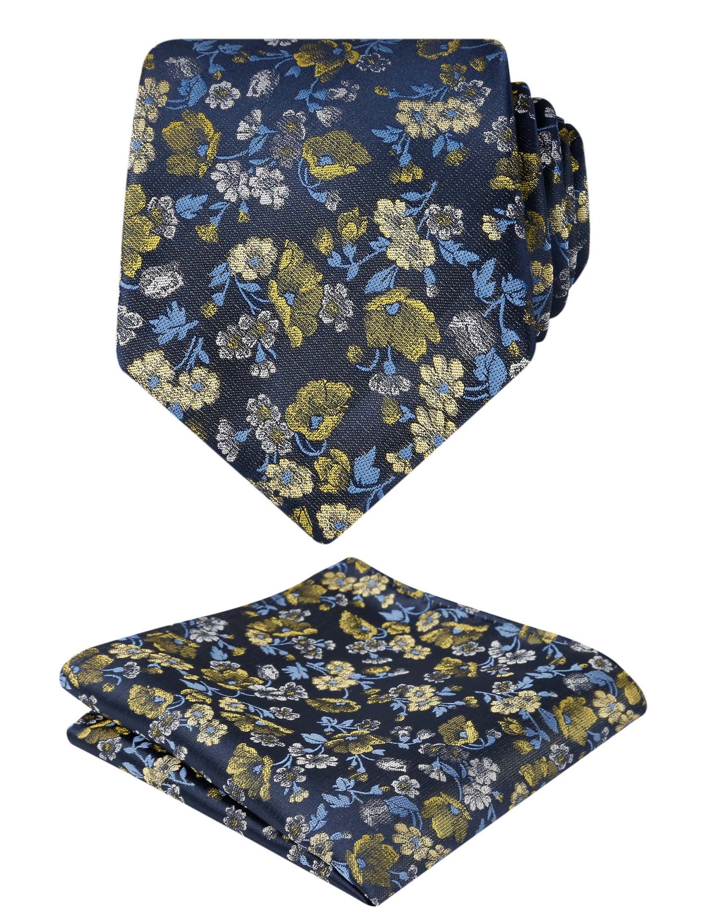Men's 3.15inches Flower Patterned Tie with Floral Printed Pocket Square Set #109