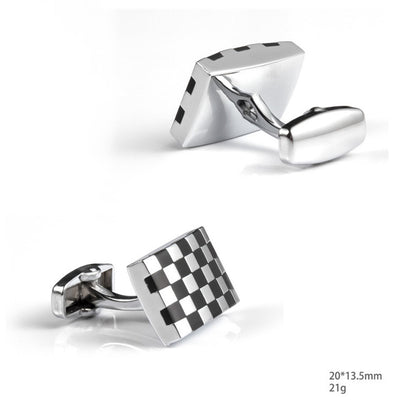 Men's Silver Checkered Cufflinks and Tie Clip Set