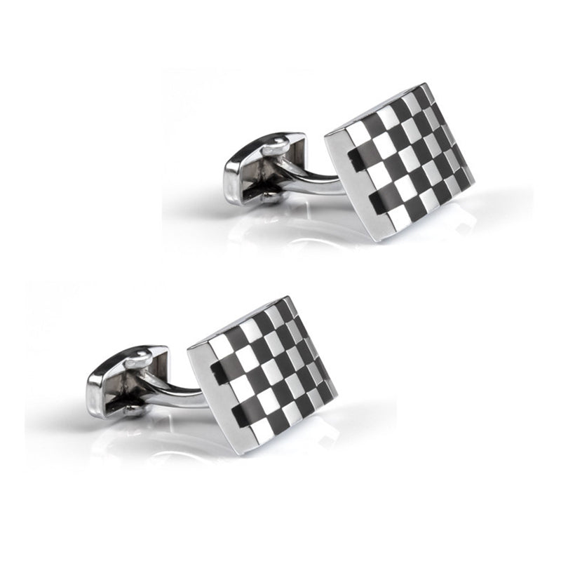Men's Silver Checkered Cufflinks and Tie Clip Set