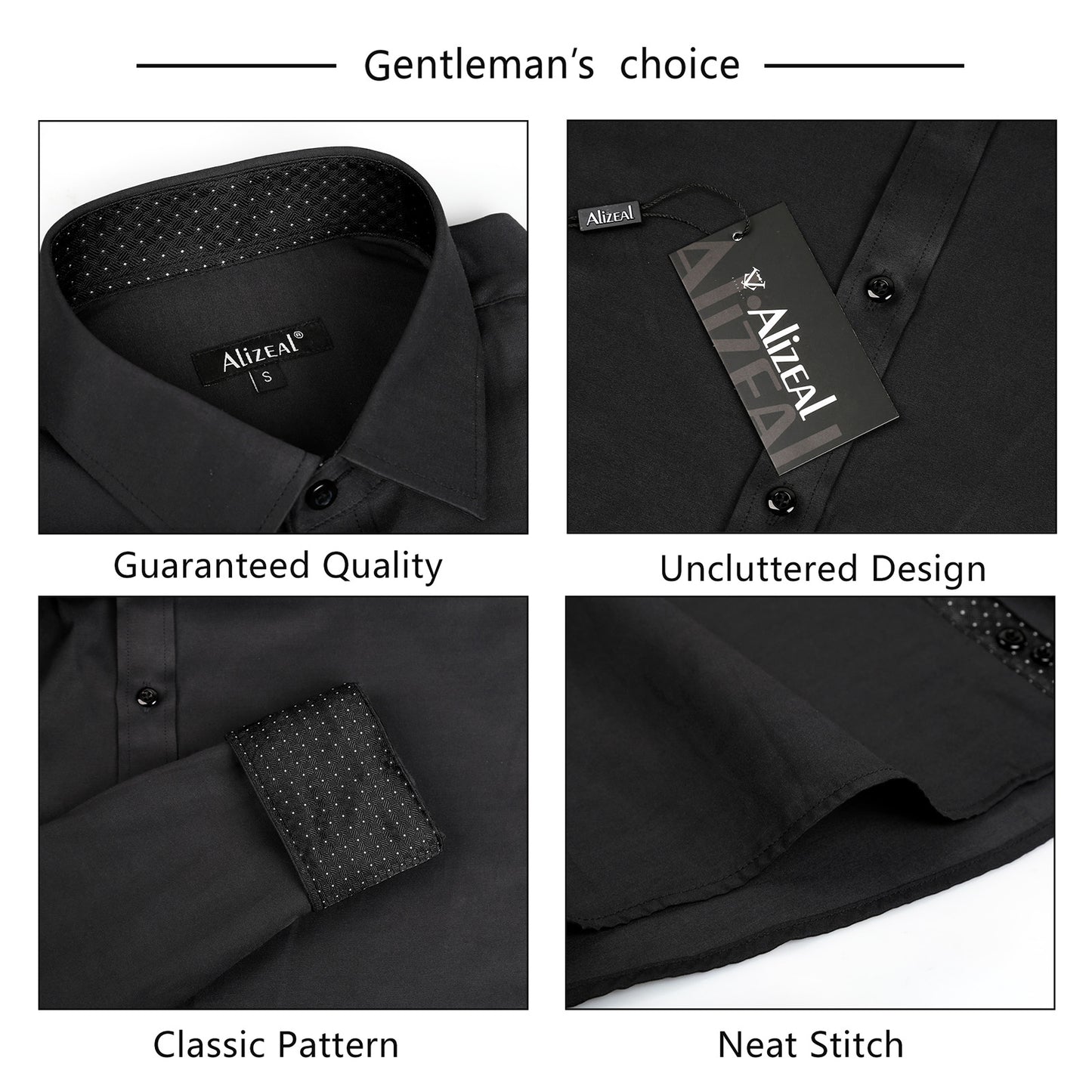 Men's Long Sleeve Dress Shirts Polka Dot Patchwork Button Down Formal Shirts, 116-Black+Black Dots