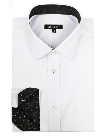 Men's Long Sleeve Dress Shirts Polka Dot Patchwork Button Down Formal Shirts, 116-White+Black Dots