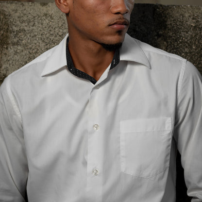 Men's Long Sleeve Dress Shirts Polka Dot Patchwork Button Down Formal Shirts, 116-White+Black Dots