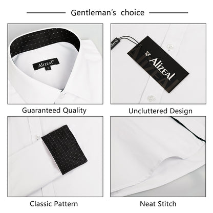Men's Long Sleeve Dress Shirts Polka Dot Patchwork Button Down Formal Shirts, 116-White+Black Dots