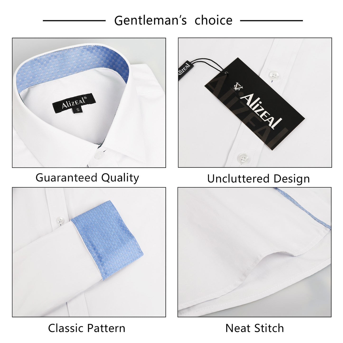Men's Long Sleeve Dress Shirts Polka Dot Patchwork Button Down Formal Shirts, 116-White+Light Blue Dots