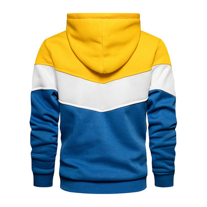 Men's Drawstring Yellow Color Block Pullover Hoodie ST007
